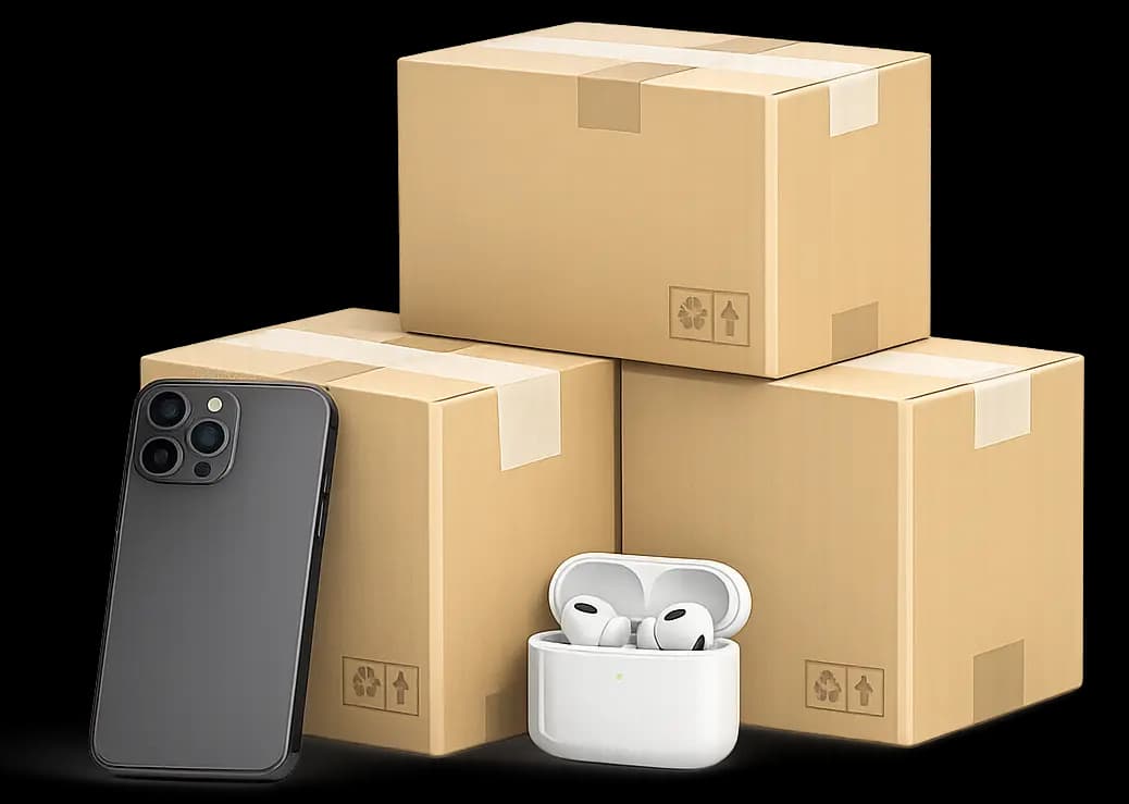 Scatole, iPhone e AirPods per forniture Beapp Bulk